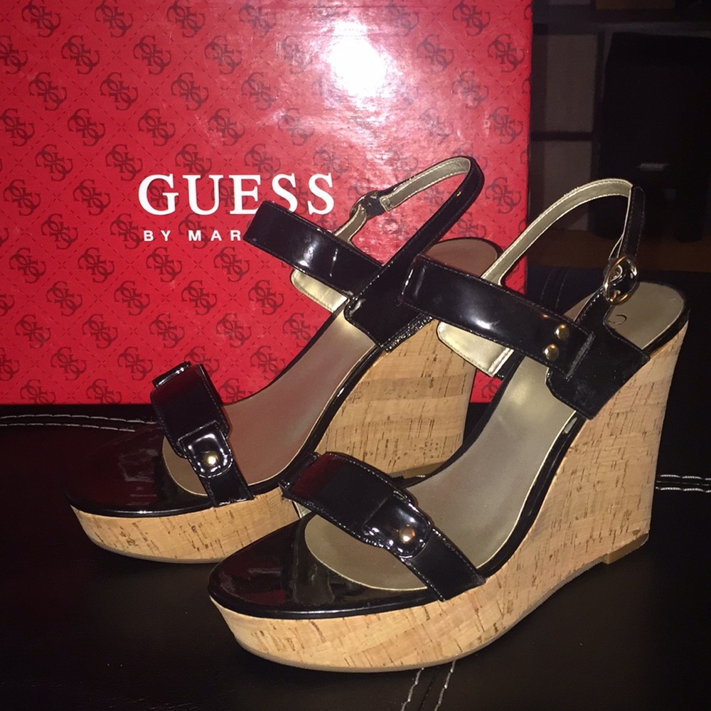 Guess patent leather wedges